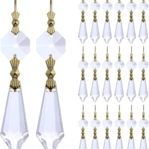 HDCRYSTALGIFTS 20Pcs 38mm Replacement Clear Chandelier Icicle Crystal Prisms Octogan Crystal Bead for Lamp Decor,Gold Bow Tie Connectors