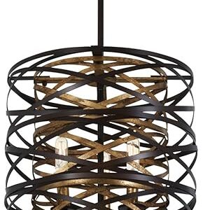 Minka Lavery 4672-111 Vortic Flow Pendant, 6-Light, 360 Total Watts, 14-in H x 24-in W, Dark Bronze with Mosaic Gold Interior