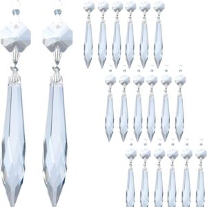 HDCRYSTALGIFTS 20Pcs Chandelier Icicle Crystal Prisms with Bead Crystals Lighting Lamp Replacement Parts (63mm, Clear)