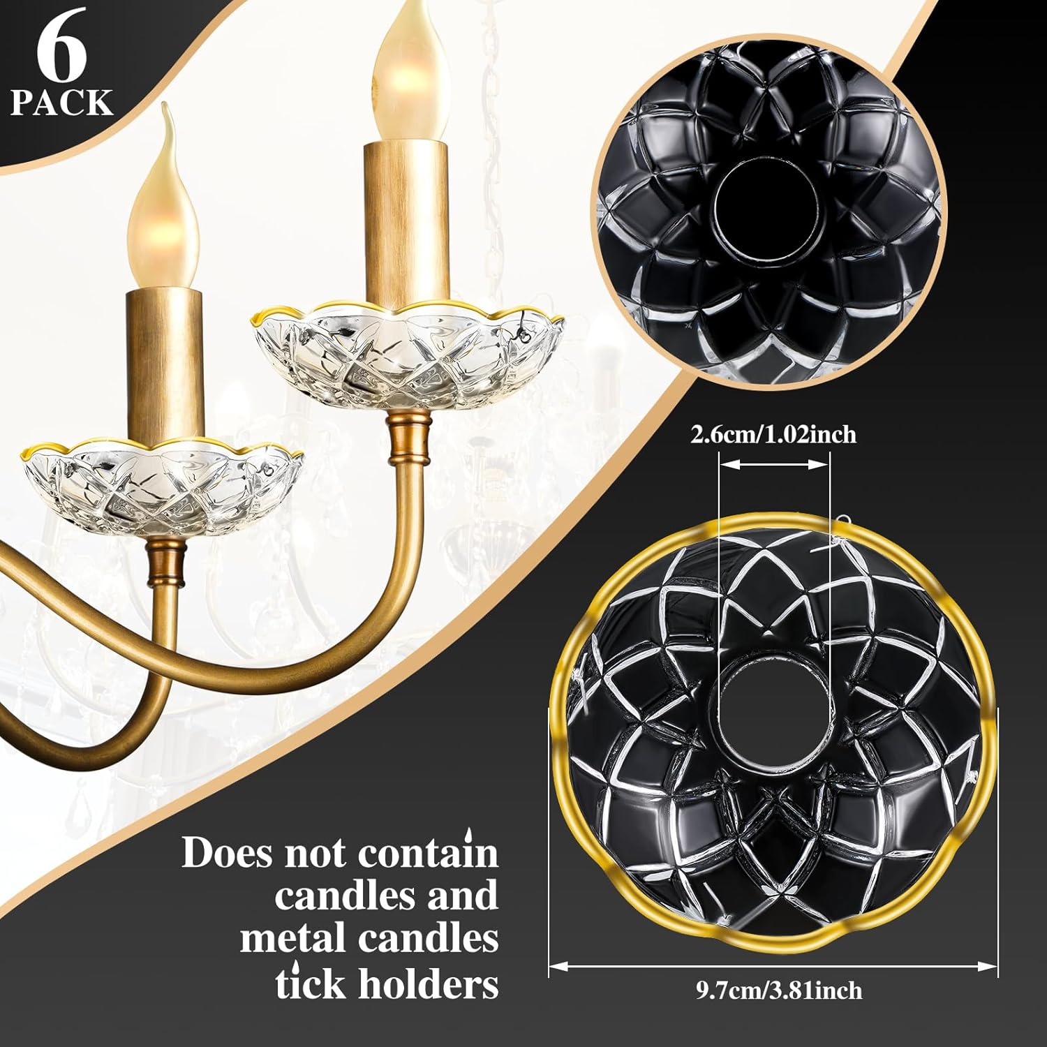 Bonuci 6 Pcs Chandelier Bobeche 4 Side Holes 4 Inch Crystal Chandelier Bobeche Cups Replacement Part and Accessories for Home Wedding Birthday Party Elegant Decor (Gold) - Image 2