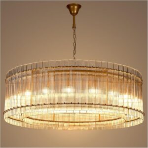 Gold Crystal Glass Chandelier 48 Inch 18 Lights, Modern Luxury Round Semi Flush Mount Pendant Lighting Fixtures for Dining Living Room, Kitchen Island, Entryway (Gold)
