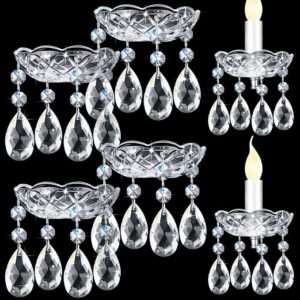 Bonuci 6 Pcs Bobeches for Chandeliers 4 Side Holes 4 Inch Crystal Chandelier Cups Bobeche Replacement Parts with Pendant for Home Wedding Birthday Party(Crystal, Stylish Style)