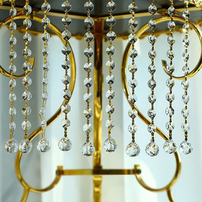 10pcs Crsytal Crystal Garland Strands Hanging Glass Chandelier Beads Chains Glass 20mm Balls Prisms with Beads Pendants Crystal Chandelier Parts Replacements Christmas Party Garden Decoration - Image 2