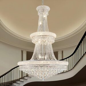 High Ceiling Chandelier 19-Lights Modern Crystal Chandeliers Silver Large Foyer Chandelier Fixtures for Staircase Living Room Hallway Entryway (H47 x W31.5)