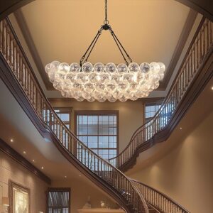 45 Inch Chandeliers for Dining Room Modern Bubble Glass Chandelier Large Cluster Globe Pendant Light for Living Room, Farmhouse, Entryway