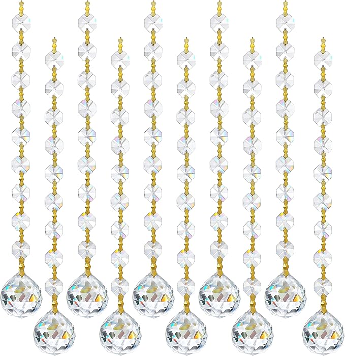 10pcs Crsytal Crystal Garland Strands Hanging Glass Chandelier Beads Chains Glass 20mm Balls Prisms with Beads Pendants Crystal Chandelier Parts Replacements Christmas Party Garden Decoration